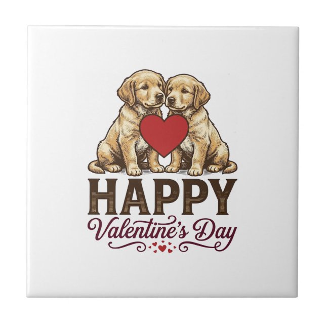 Golden Retriever Happy Valentines Day Tile (Front)