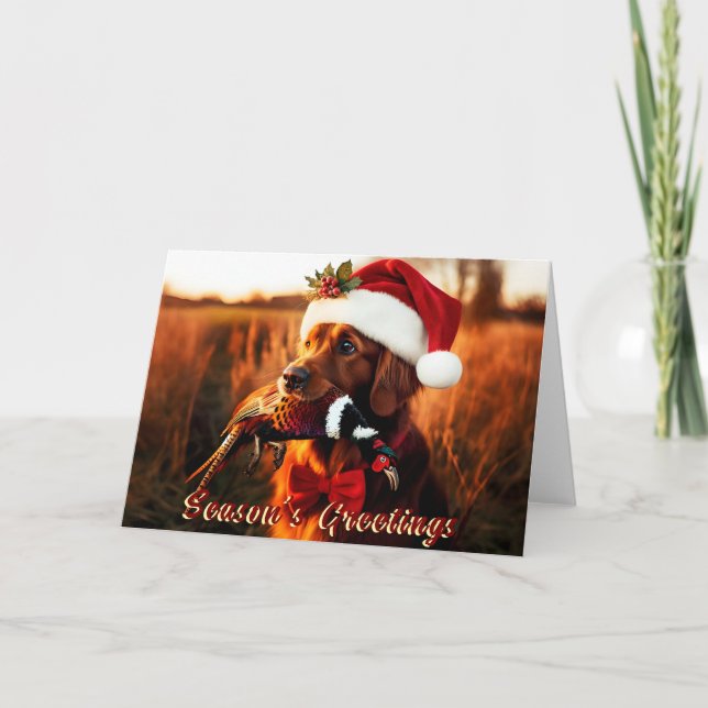 Golden Retriever has a Pheasant Holiday Card  (Front)