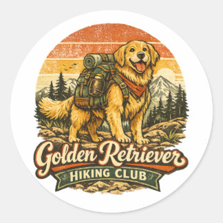 Golden Retriever Hiking Club Classic Round Sticker