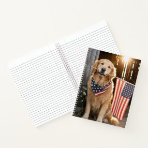 Golden Retriever Holding an American Flag Notebook