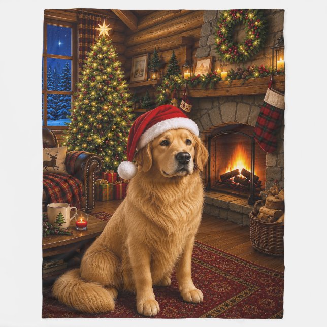 Golden Retriever Holiday  Fleece Blanket (Front)