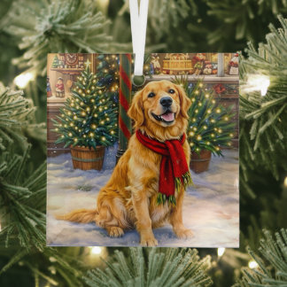 Golden Retriever Holiday Glass Tree Decoration