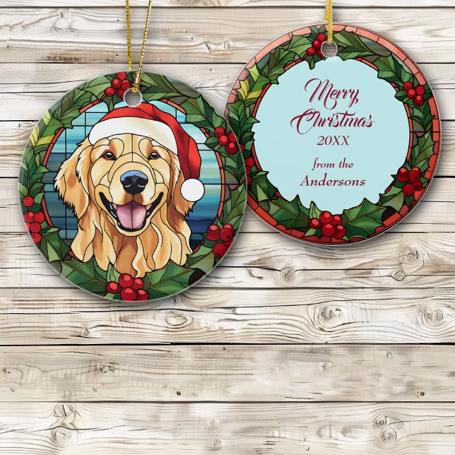 Golden Retriever Holly Berry Wreath Ceramic Tree Decoration (Creator Uploaded)