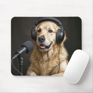 Golden Retriever Hosting a Podcast Mouse Pad