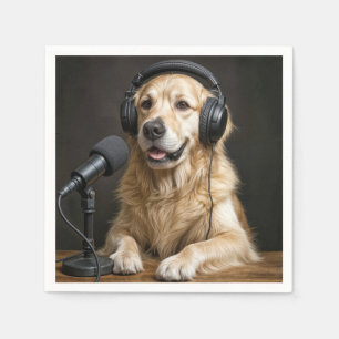 Golden Retriever Hosting a Podcast Napkin