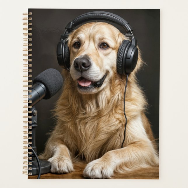 Golden Retriever Hosting a Podcast Planner (Front)