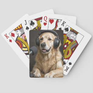 Golden Retriever Hosting a Podcast Playing Cards