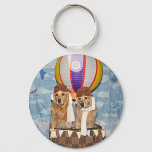 Golden Retriever Hot Air Balloon Pilots Key Ring