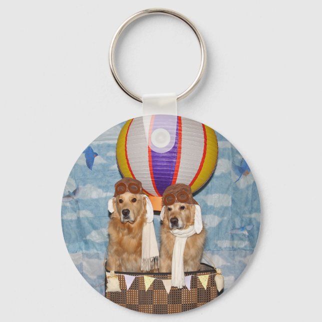 Golden Retriever Hot Air Balloon Pilots Key Ring (Front)