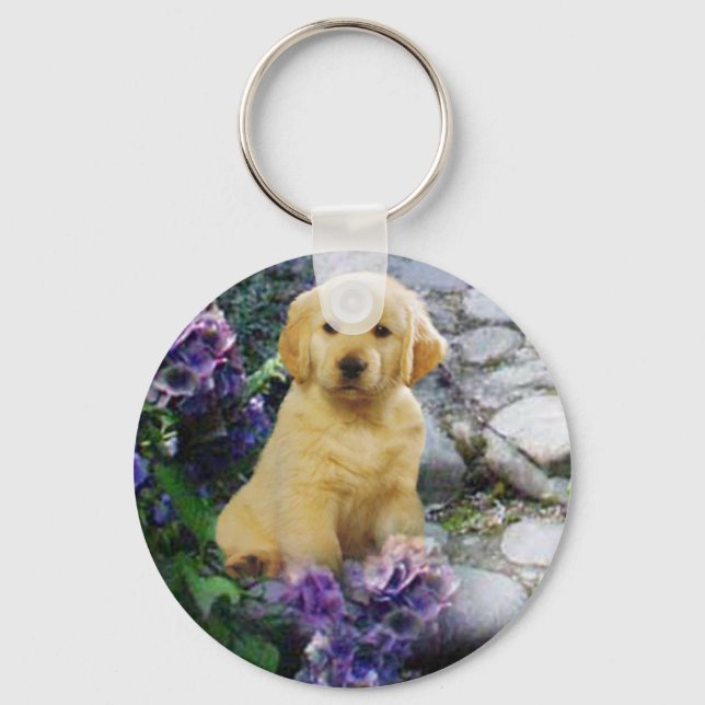 Golden Retriever Hydrangea Keychain (Front)