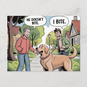 Golden Retriever I Bite Funny Cartoon Holiday Postcard