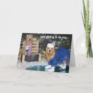 Golden Retriever Ice Skating Holiday Card