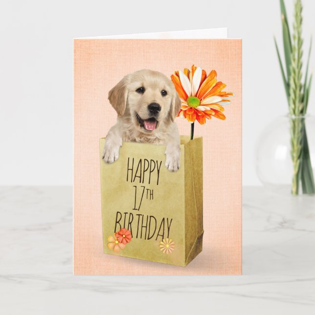 Golden Retriever in 17th Birthday Bag   Card (Front)