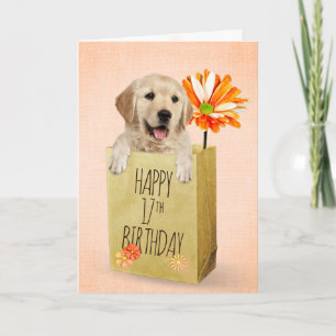Golden Retriever in 17th Birthday Bag Card