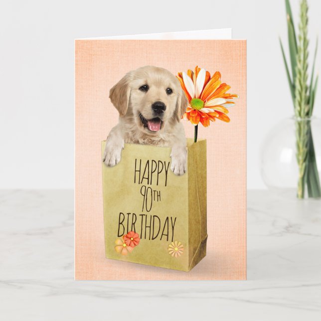 Golden Retriever in 90th Birthday Bag  Card (Front)