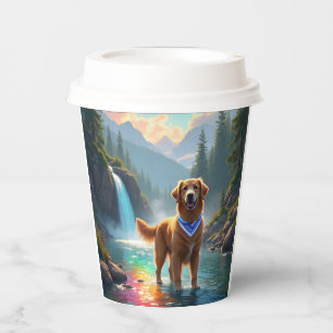 Golden Retriever in a Fantasy Rainbow River Paper Cups