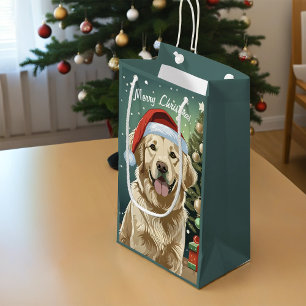 Golden Retriever In A Santa Hat Small Gift Bag