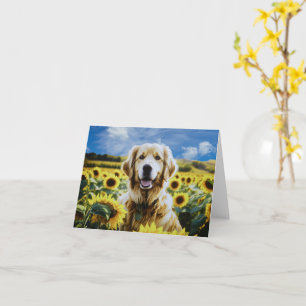 Golden Retriever in a Sunflower Field Card