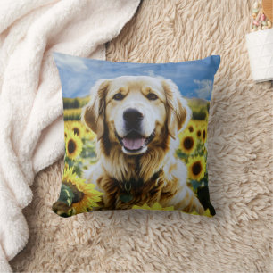 Golden Retriever in a Sunflower Field Cushion