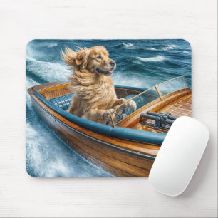 Golden Retriever In a Vintage Wooden Boat Mouse Pad