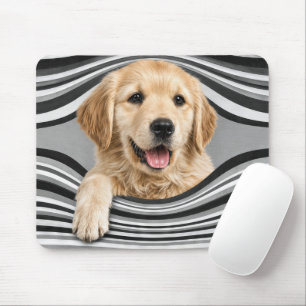 Golden Retriever in Abstract Striped Hole Mouse Pad
