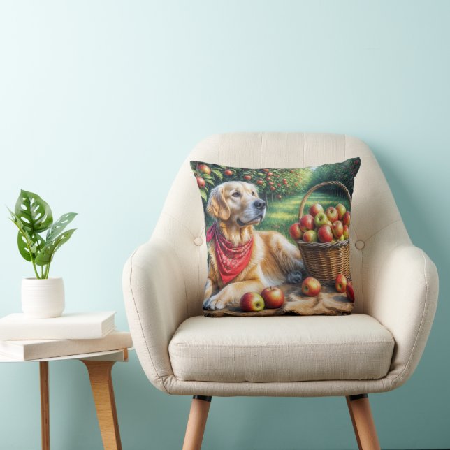 Golden Retriever In Apple Orchard Cushion (Chair)