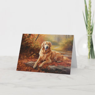 Golden Retriever in Autumn Leaves Fall Inspire  Card