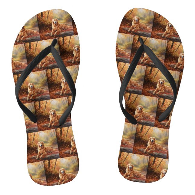 Golden Retriever in Autumn Leaves Fall Inspire  Jandals (Footbed)