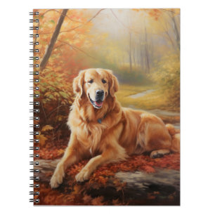 Golden Retriever in Autumn Leaves Fall Inspire Notebook