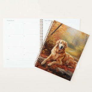 Golden Retriever in Autumn Leaves Fall Inspire  Planner