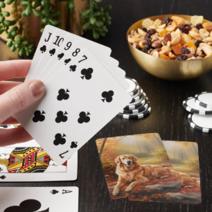 Golden Retriever in Autumn Leaves Fall Inspire Playing Cards