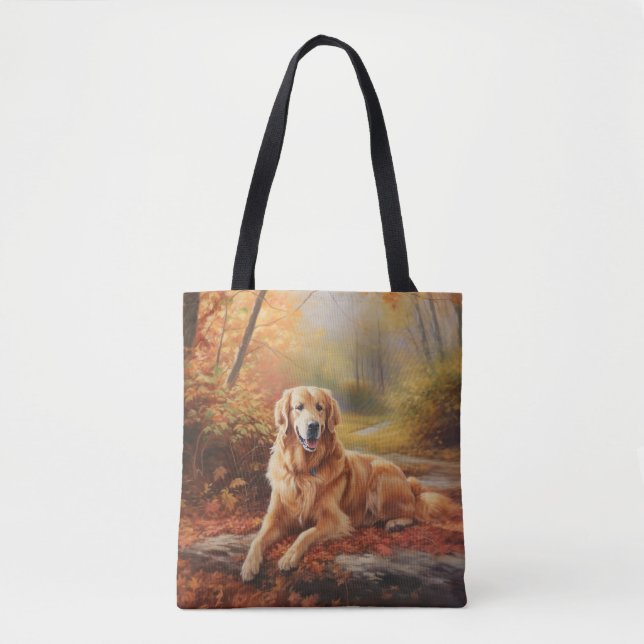 Golden Retriever in Autumn Leaves Fall Inspire  Tote Bag (Front)
