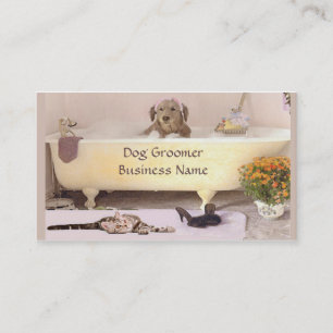 Golden Retriever In Bath Cat Tub Groomer Business Card