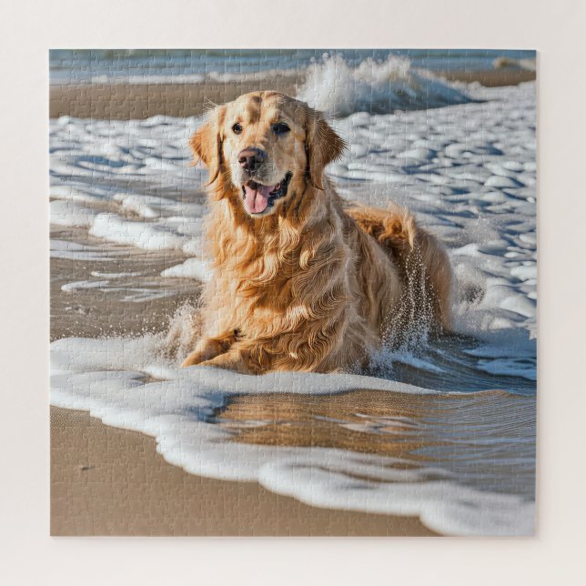 Golden Retriever In Beach Wave Jigsaw Puzzle (Vertical)