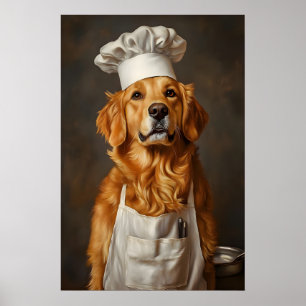 Golden Retriever In Chefs Hat Poster, Pet Print