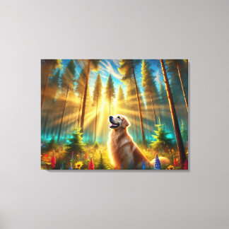 Golden Retriever in Enchanted Forest Canvas Print