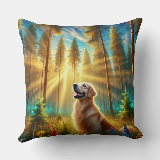 Golden Retriever in Enchanted Forest Cushion (Back)
