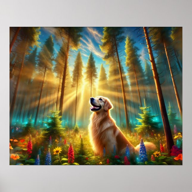 Golden Retriever in Enchanted Forest Poster (Front)