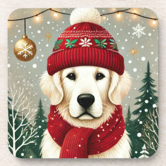Golden Retriever in Festive Sweater - Cozy Christm Coaster