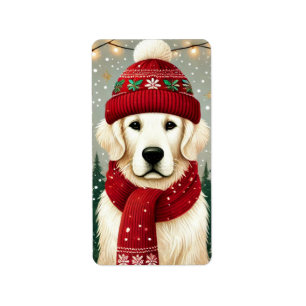 Golden Retriever in Festive Sweater - Cozy Christm Label