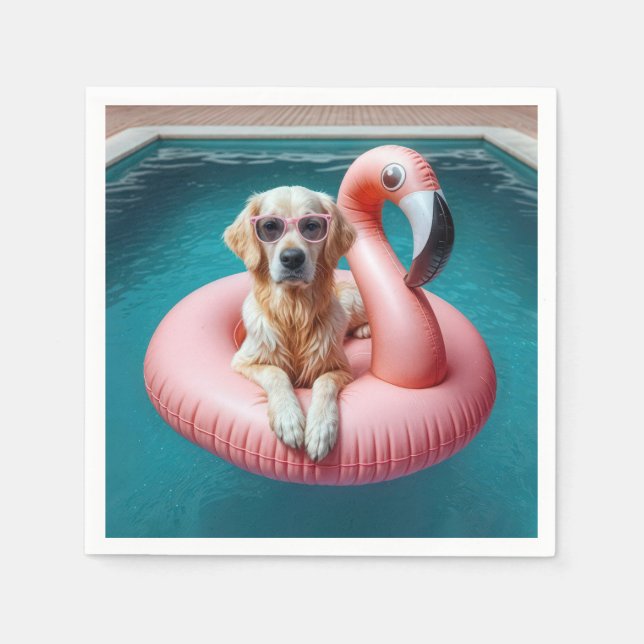 Golden Retriever In Flamingo Pool toy Napkin (Front)