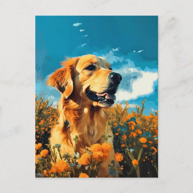 Golden Retriever in Floral Fields - Postcard (Front)