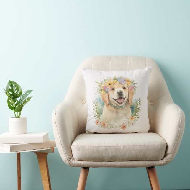 Golden Retriever In Flowers Cushion (Chair)