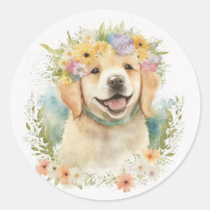 Golden Retriever In Laurel Wreath Classic Round Sticker
