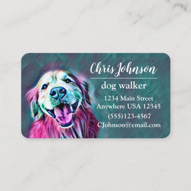 Golden Retriever in Neon Colours Dog Walker Business Card (Front)