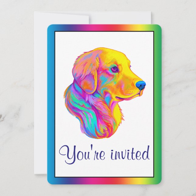 Golden Retriever in Rainbow Invite (Front)