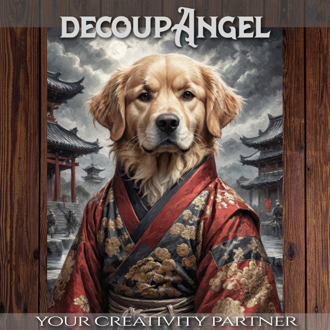 Golden Retriever in Red Kimono - Decoupage - Tissue Paper (Creator Uploaded)