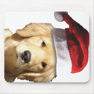 Golden Retriever In Santa Hat Mouse Pad
