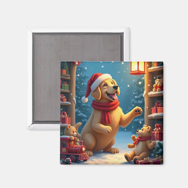 Golden Retriever in Santa’s Workshop Christmas Magnet (Front/Back)