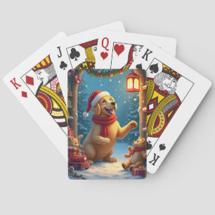 Golden Retriever in Santa’s Workshop Christmas Playing Cards